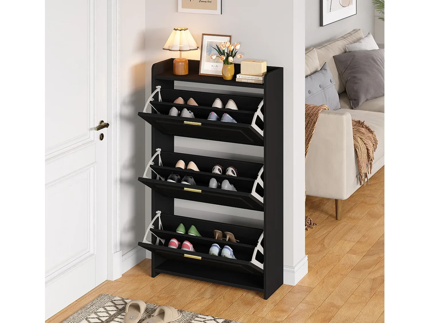 Móvel De Arrumação|Sapateira|Hauss Spole Sapateira 70 x 24 x 120 cm com 6 compartimentos - Preta Preto
