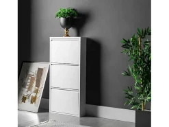 Hot Dmora Sapateira Alginet, Sapateira que economiza espaço, Sapateira de entrada, Sapateira de metal com 3 portas, 50x15h103 cm, Branco