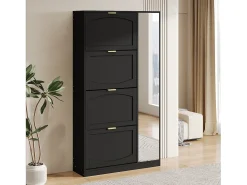 Móvel De Arrumação|Sapateira*Merax Sapateira alta moderna - 80 x 24 x 147 cm - com espelho + 4 compartimentos de arrumação dobráveis - aglomerado - preta Preto