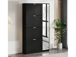 Móvel De Arrumação|Sapateira*Merax Sapateira alta moderna - 80 x 24 x 147 cm - com espelho + 4 compartimentos de arrumação dobráveis - aglomerado - preta Preto