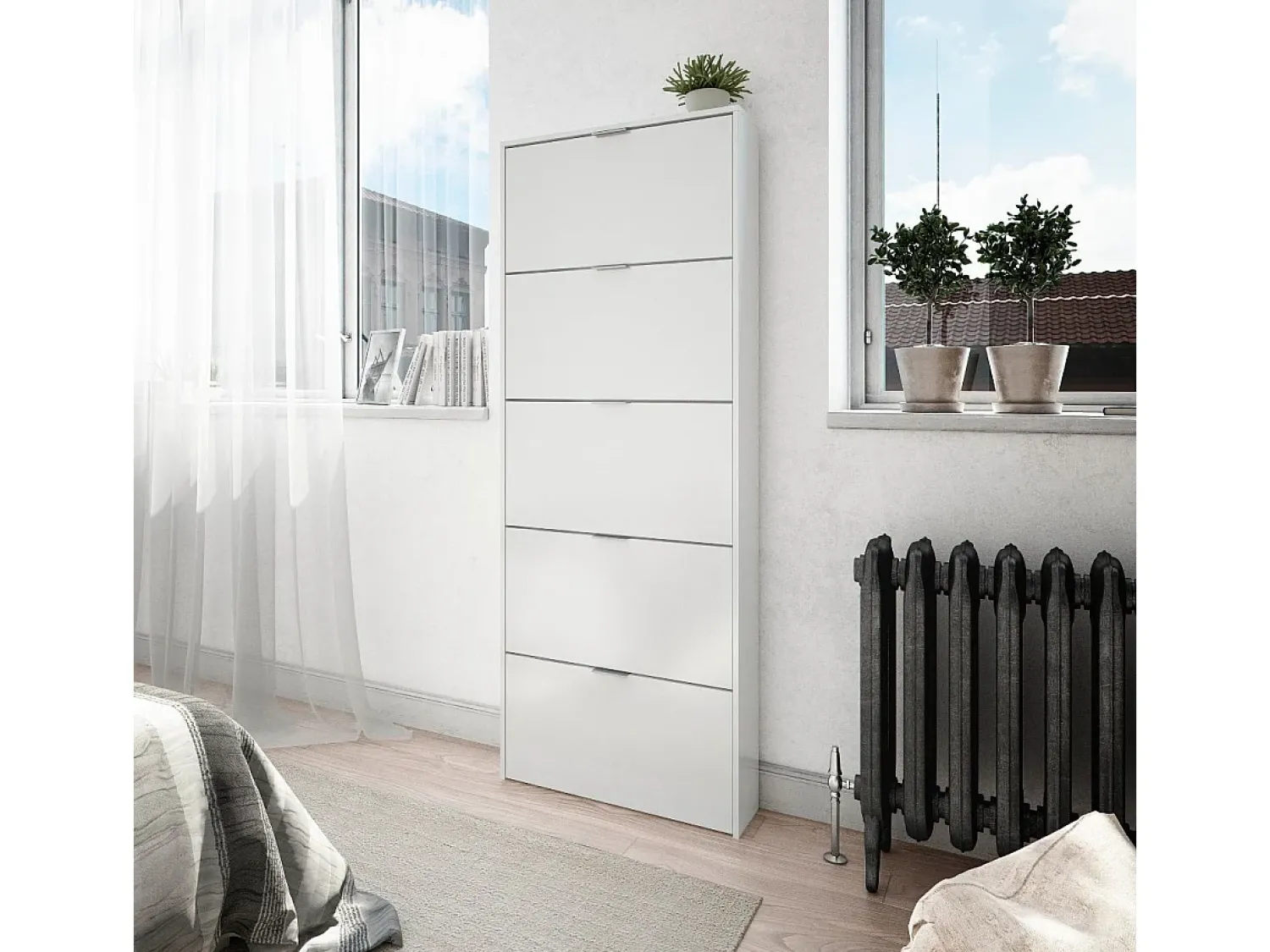 Móvel De Arrumação|Sapateira|Calicosy Sapateira alta para corredor brilhante 5 portas 180x70x17 cm Branco