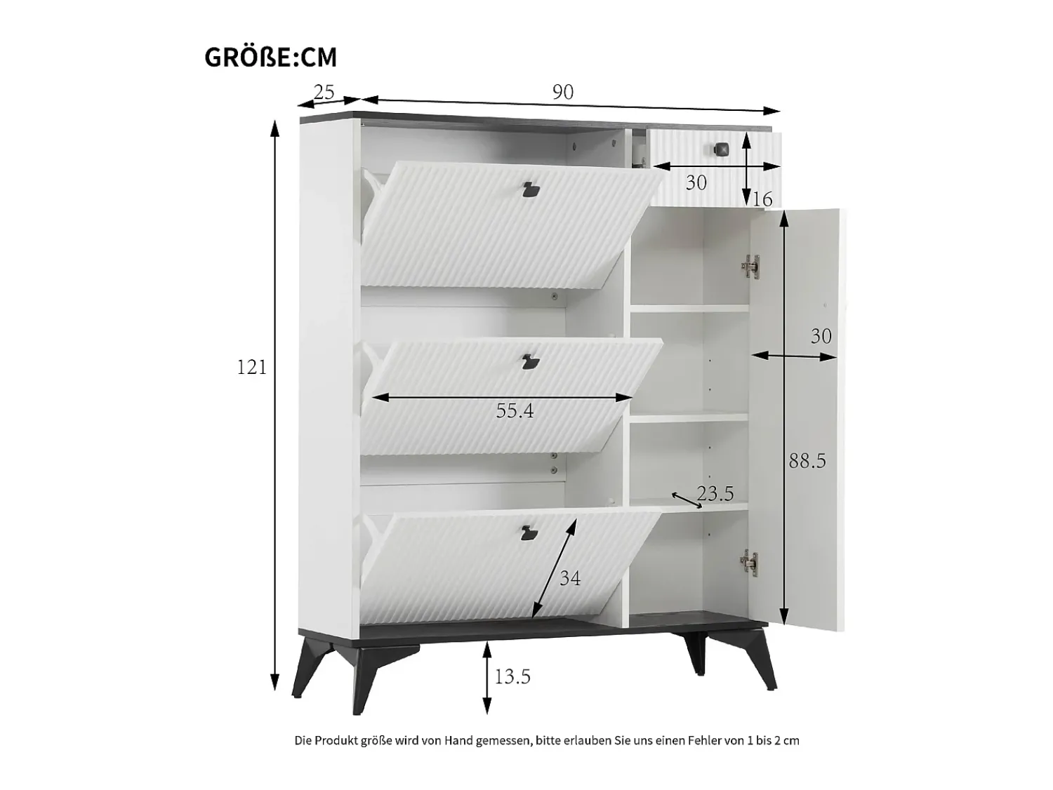 Móvel De Arrumação|Sapateira|Hauss Spole Sapateira branca com 1 gaveta e 4 portas, pés pretos 90x25x121cm Branco