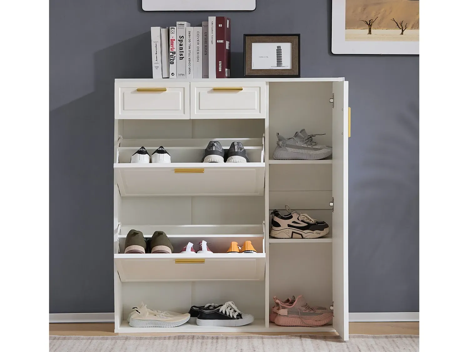 Móvel De Arrumação|Sapateira*Hauss Spole Sapateira branca com 2 gavetas, 2 abas e 1 porta 95x24x107cm Branco