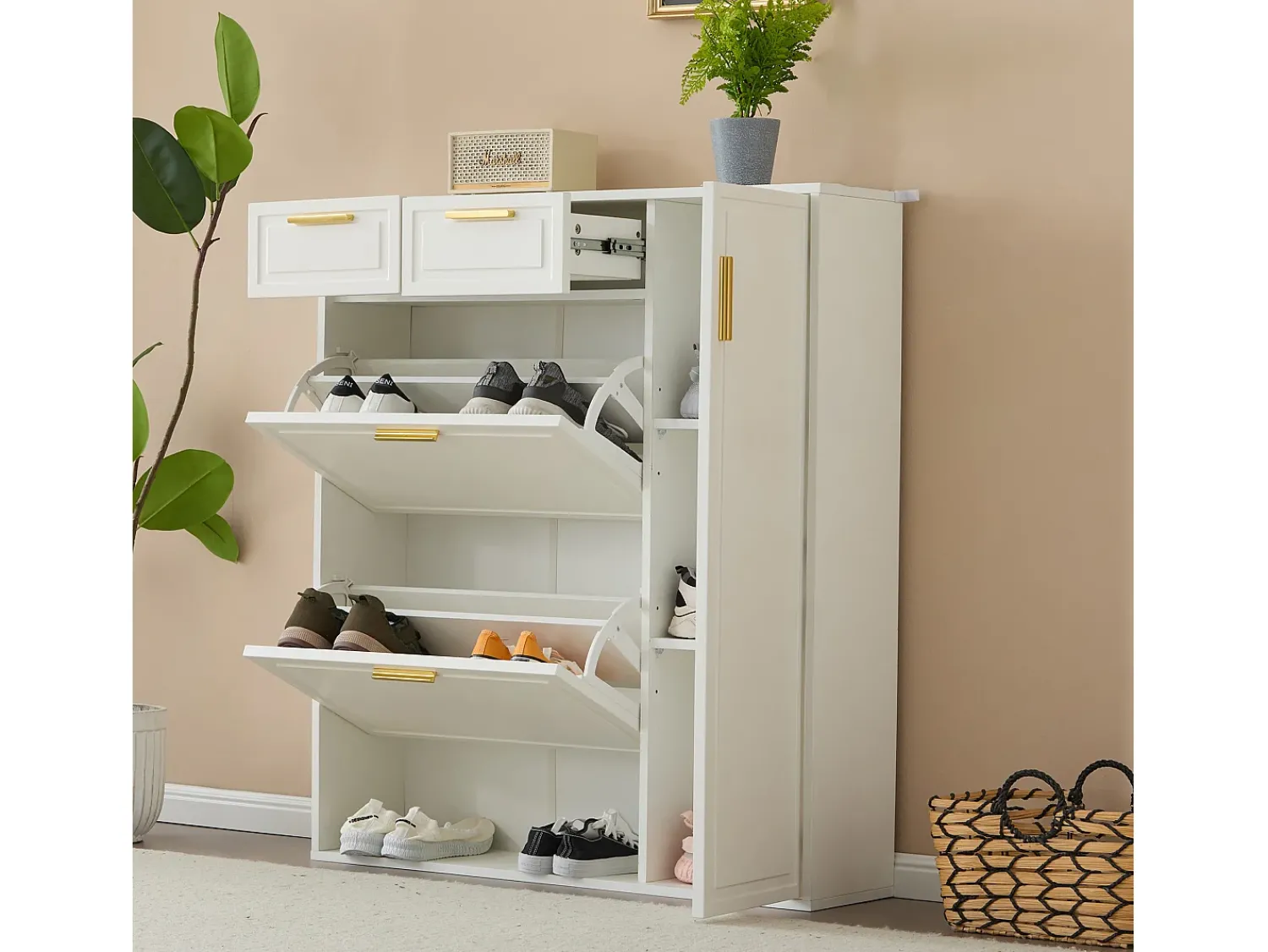 Móvel De Arrumação|Sapateira*Hauss Spole Sapateira branca com 2 gavetas, 2 abas e 1 porta 95x24x107cm Branco