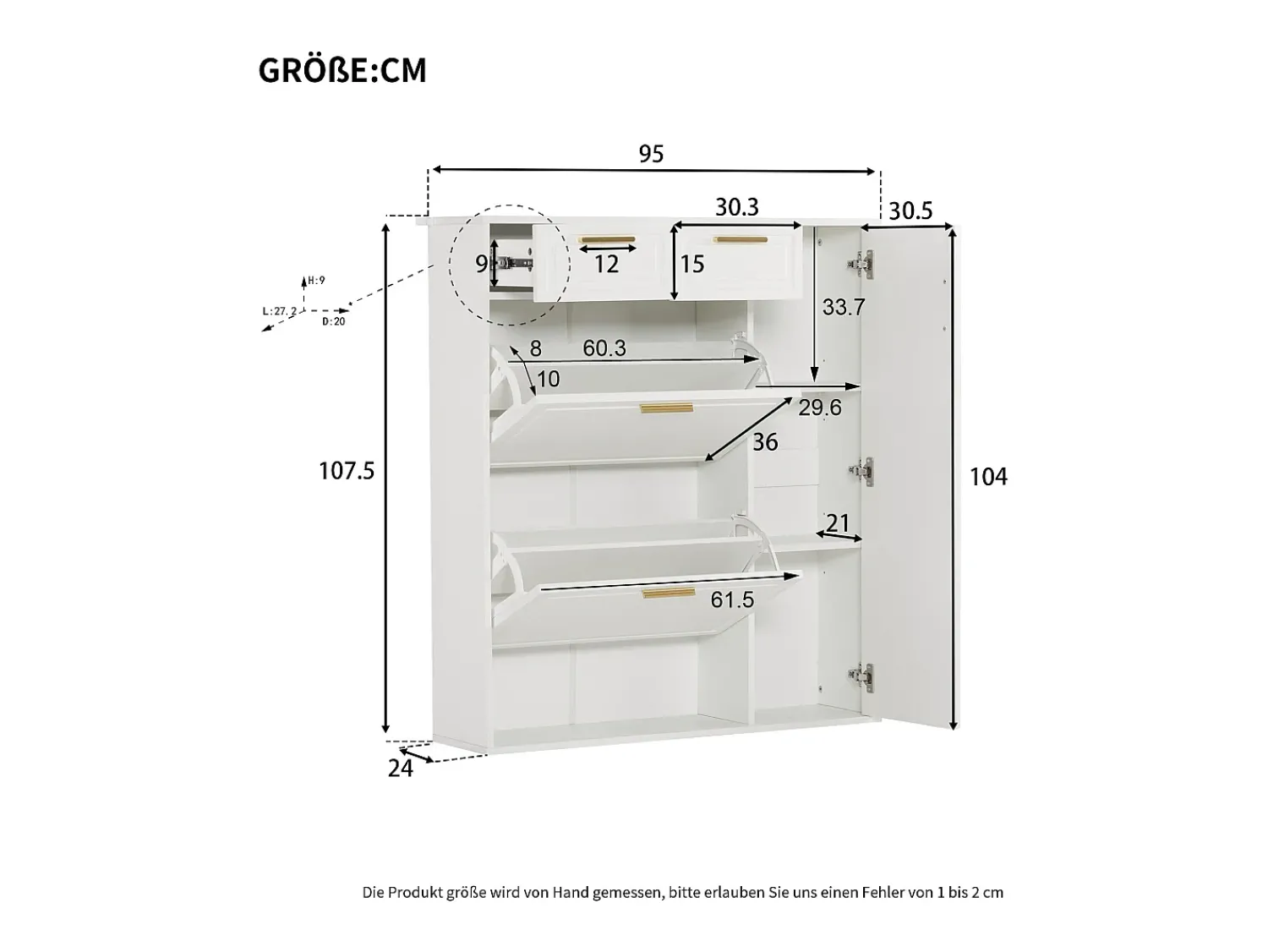 Móvel De Arrumação|Sapateira*Hauss Spole Sapateira branca com 2 gavetas, 2 abas e 1 porta 95x24x107cm Branco