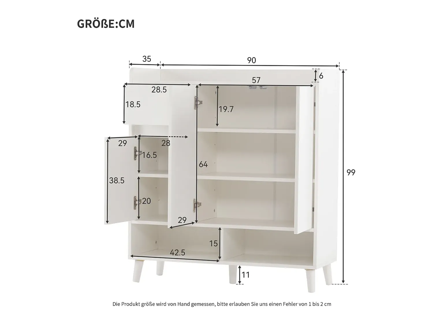 Móvel De Arrumação|Sapateira|Hauss Spole Sapateira branca com 1 gaveta e 3 portas, prateleiras reguláveis, 90x35x99 cm Branco