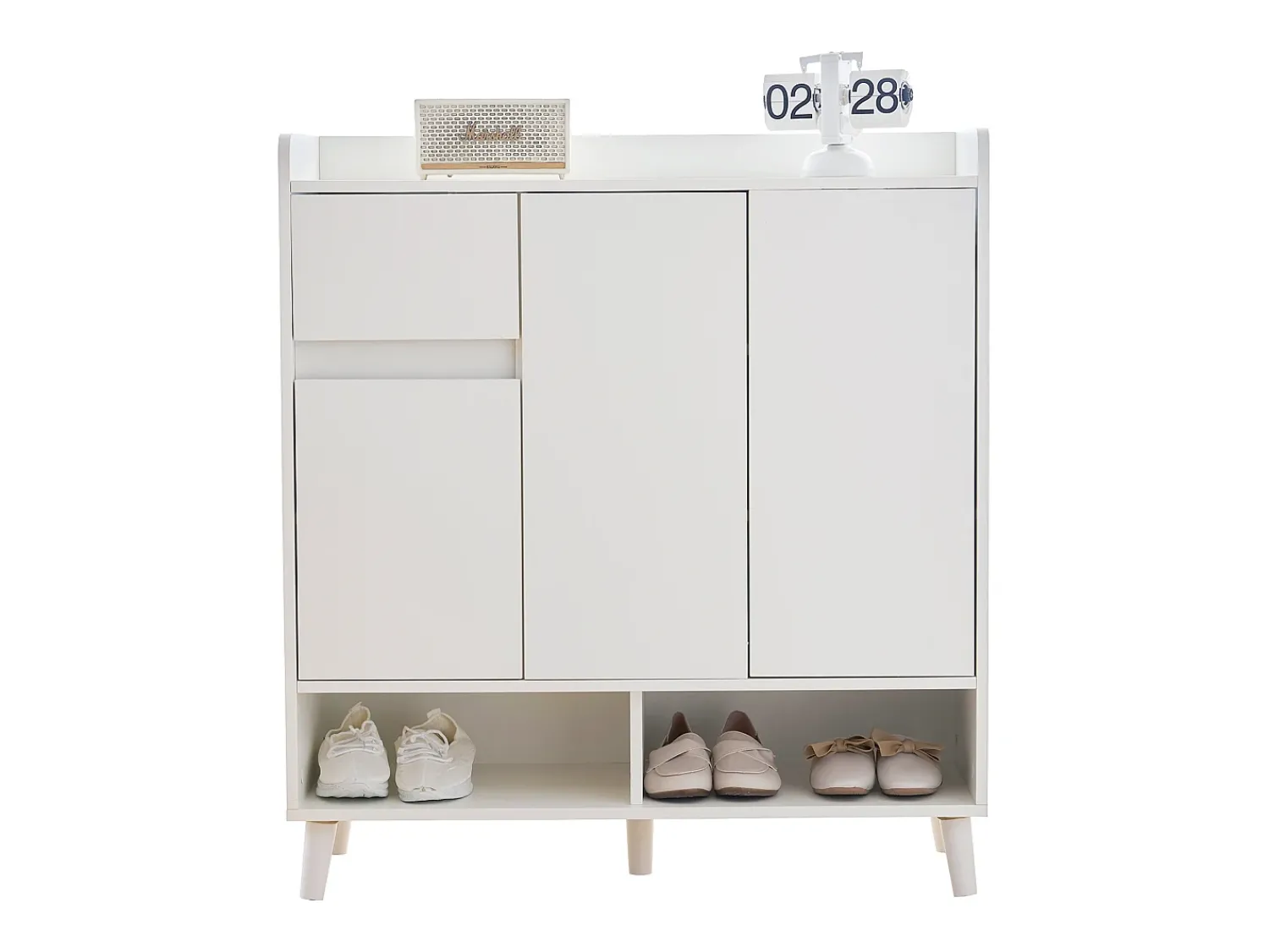 Móvel De Arrumação|Sapateira|Hauss Spole Sapateira branca com 1 gaveta e 3 portas, prateleiras reguláveis, 90x35x99 cm Branco