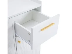 Hauss Spole Sapateira branca com 2 gavetas e 4 portas, pés em metal 130x37x100cm^ Móvel De Arrumação|Sapateira