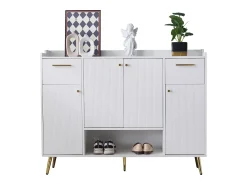 Hauss Spole Sapateira branca com 2 gavetas e 4 portas, pés em metal 130x37x100cm^ Móvel De Arrumação|Sapateira