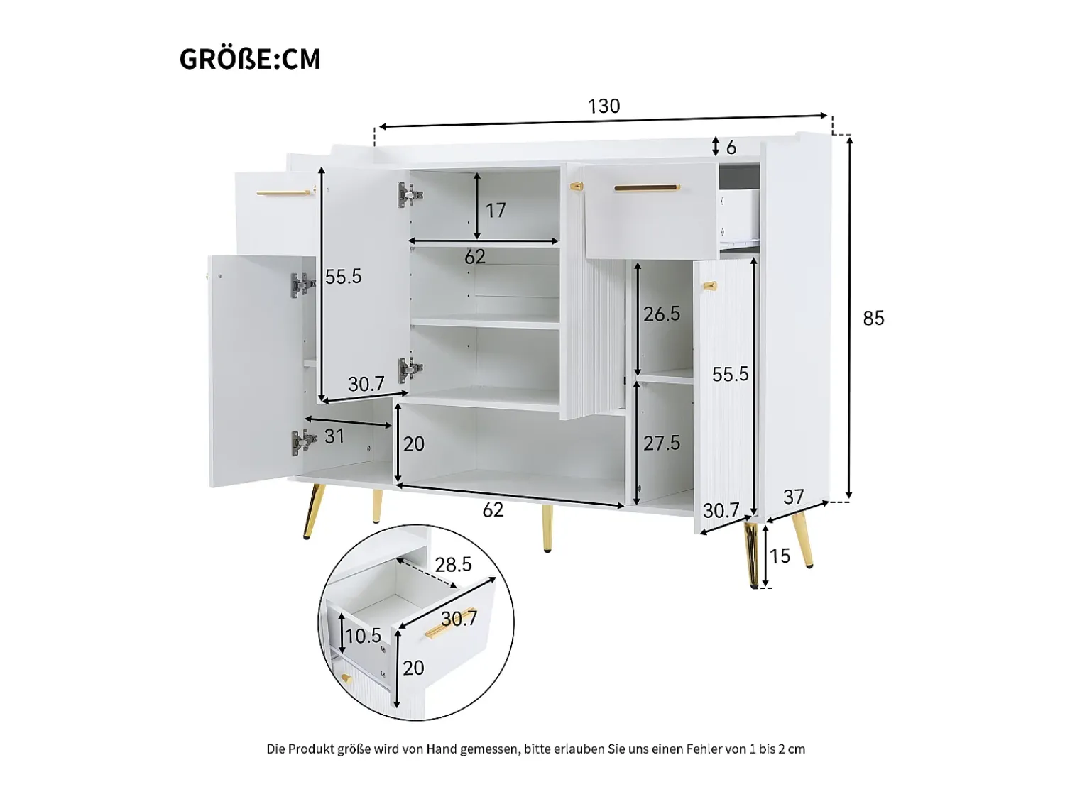 Hauss Spole Sapateira branca com 2 gavetas e 4 portas, pés em metal 130x37x100cm^ Móvel De Arrumação|Sapateira