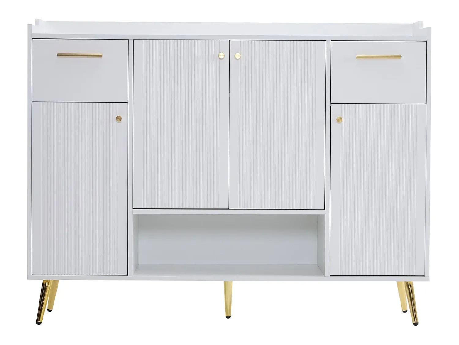 Hauss Spole Sapateira branca com 2 gavetas e 4 portas, pés em metal 130x37x100cm^ Móvel De Arrumação|Sapateira