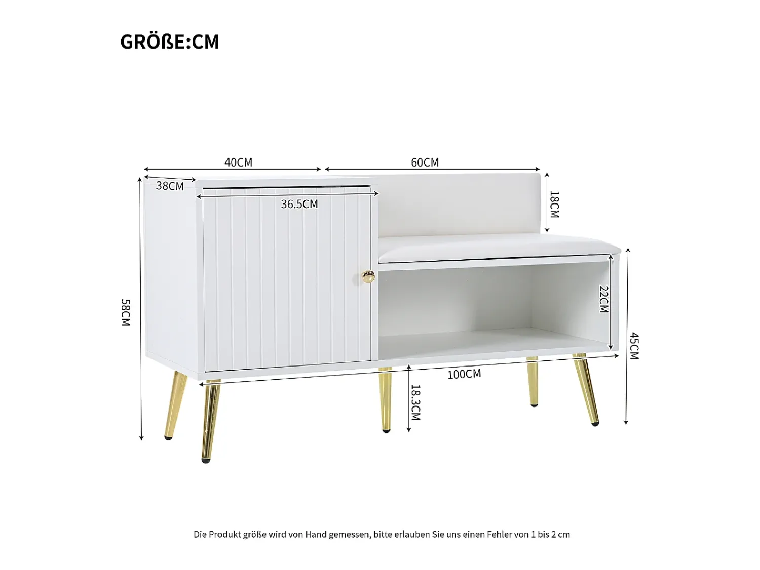 Móvel De Arrumação|Sapateira*Hauss Spole Sapateira branca com 1 porta e banco estofado, pés em metal 100x38x58cm Branco