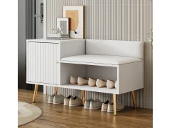 Móvel De Arrumação|Sapateira*Hauss Spole Sapateira branca com 1 porta e banco estofado, pés em metal 100x38x58cm Branco