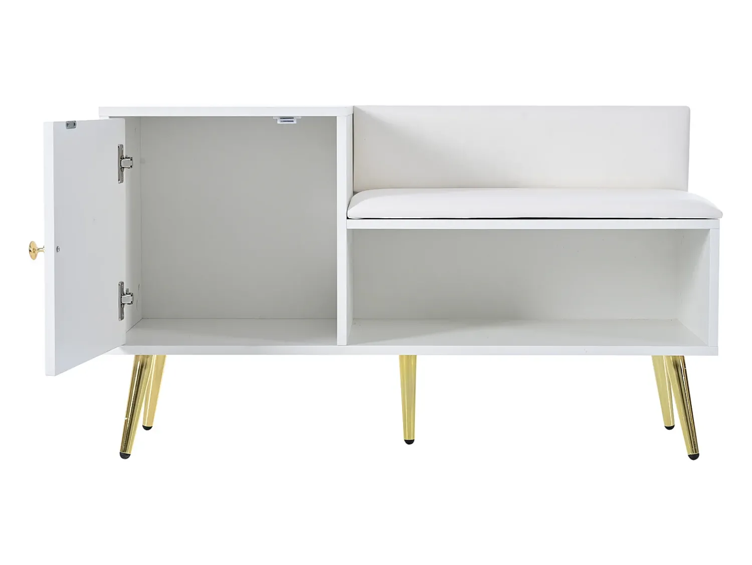 Móvel De Arrumação|Sapateira*Hauss Spole Sapateira branca com 1 porta e banco estofado, pés em metal 100x38x58cm Branco