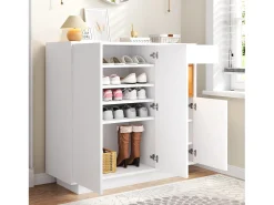 Sapateira branca com iluminação LED - Sapateira com 3 portas e 1 gaveta - Prateleiras ajustáveis Branco