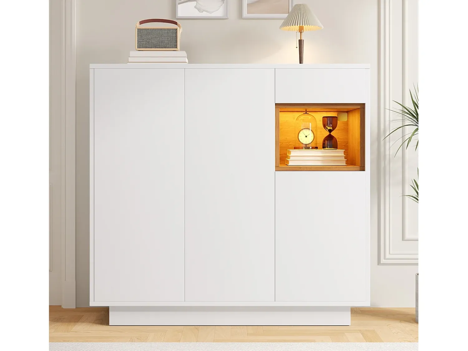 Sapateira branca com iluminação LED - Sapateira com 3 portas e 1 gaveta - Prateleiras ajustáveis Branco