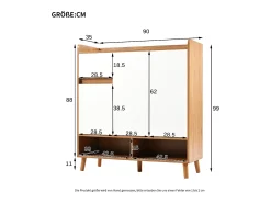 Hauss Spole Sapateira branca e madeira com 3 portas e 1 gaveta, prateleiras reguláveis ​​​​90x35x99cm^ Móvel De Arrumação|Sapateira