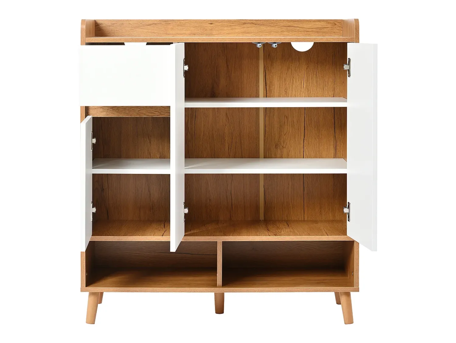 Hauss Spole Sapateira branca e madeira com 3 portas e 1 gaveta, prateleiras reguláveis 90x35x99cm^ Móvel De Arrumação|Sapateira