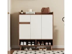 Hauss Spole Sapateira branca e madeira com 3 portas e 1 gaveta, prateleiras reguláveis 90x35x99cm^ Móvel De Arrumação|Sapateira