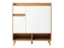 Hauss Spole Sapateira branca e madeira com 3 portas e 1 gaveta, prateleiras reguláveis 90x35x99cm^ Móvel De Arrumação|Sapateira
