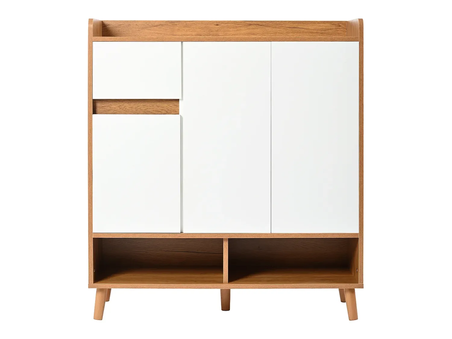 Hauss Spole Sapateira branca e madeira com 3 portas e 1 gaveta, prateleiras reguláveis 90x35x99cm^ Móvel De Arrumação|Sapateira