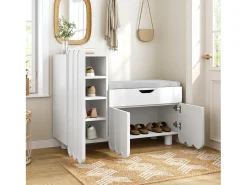 Hauss Spole Sapateira branca 90x35x74,5 cm com 3 portas e 1 gaveta, sapateira embutida, estilo simples^ Móvel De Arrumação|Sapateira