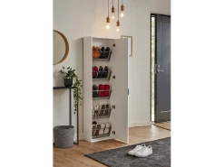 Discount Dmora Sapateira Ciclamino, Móvel de entrada multiuso com porta espelhada, Sapateira moderna com 5 prateleiras, 100% Fabricado na Itália, 50x18h178 cm, Branco