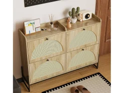 Merax Sapateira com 4 abas - 121 x 25 x 91,5 cm - sapateira regulável - aglomerado - natural^ Móvel De Arrumação|Sapateira