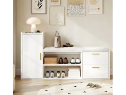 Best Merax Sapateira com 2 gavetas + 1 armário + assento acolchoado - 128 x 30 x 68 cm - aglomerado - Branco