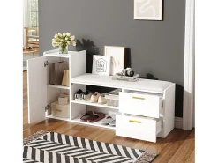 Best Merax Sapateira com 2 gavetas + 1 armário + assento acolchoado - 128 x 30 x 68 cm - aglomerado - Branco