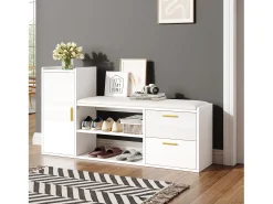 Best Merax Sapateira com 2 gavetas + 1 armário + assento acolchoado - 128 x 30 x 68 cm - aglomerado - Branco