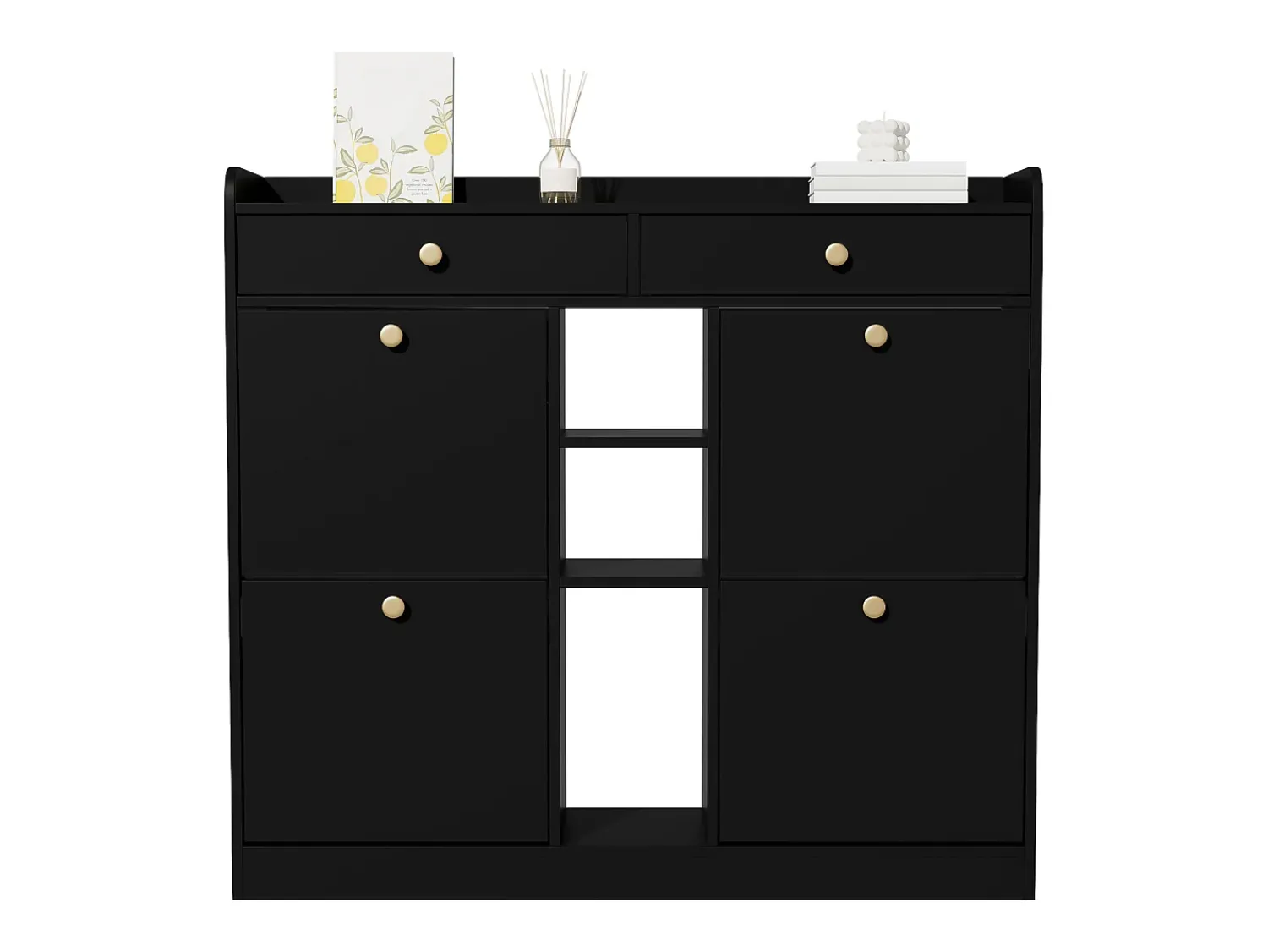 Móvel De Arrumação|Sapateira|Merax Sapateira com 2 gavetas, 3 compartimentos abertos e 4 portas de batente - 110 x 26 x 100 cm - Aglomerado - Preto
