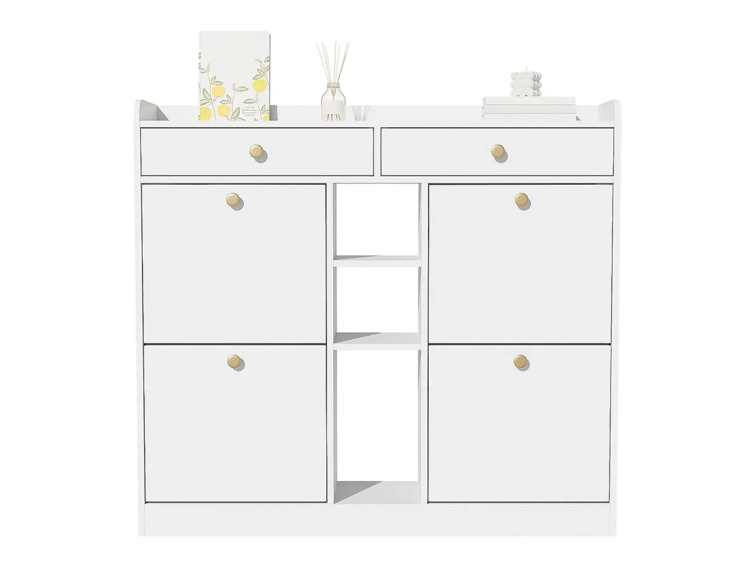 Móvel De Arrumação|Sapateira*Merax Sapateira com 2 gavetas, 3 compartimentos abertos e 4 portas de batente - 110 x 26 x 100 cm - Aglomerado - Branco