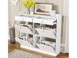 Móvel De Arrumação|Sapateira*Merax Sapateira com 2 gavetas, 3 compartimentos abertos e 4 portas de batente - 110 x 26 x 100 cm - Aglomerado - Branco