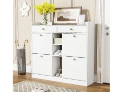 Móvel De Arrumação|Sapateira*Merax Sapateira com 2 gavetas, 3 compartimentos abertos e 4 portas de batente - 110 x 26 x 100 cm - Aglomerado - Branco