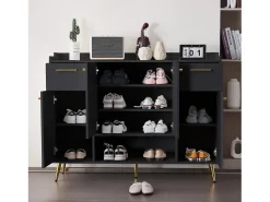 Móvel De Arrumação|Sapateira*Merax Sapateira com 2 gavetas e 4 portas - 130 x 37 x 100 cm - pés metálicos e aglomerado - Preto
