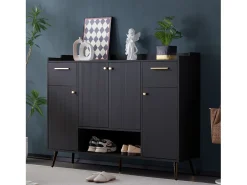 Móvel De Arrumação|Sapateira*Merax Sapateira com 2 gavetas e 4 portas - 130 x 37 x 100 cm - pés metálicos e aglomerado - Preto