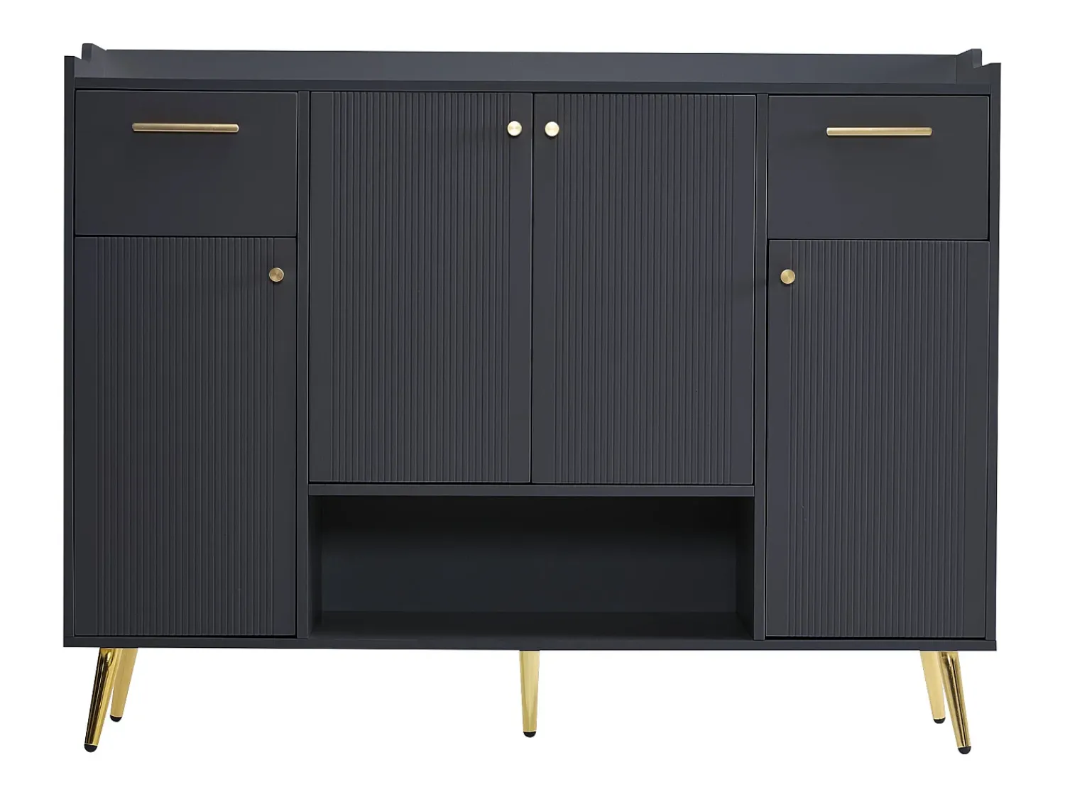 Móvel De Arrumação|Sapateira*Merax Sapateira com 2 gavetas e 4 portas - 130 x 37 x 100 cm - pés metálicos e aglomerado - Preto