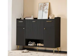 Móvel De Arrumação|Sapateira*Merax Sapateira com 2 gavetas e 4 portas - 130 x 37 x 100 cm - pés metálicos e aglomerado - Preto