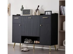 Móvel De Arrumação|Sapateira*Merax Sapateira com 2 gavetas e 4 portas - 130 x 37 x 100 cm - pés metálicos e aglomerado - Preto