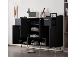 Móvel De Arrumação|Sapateira*Merax Sapateira com 2 gavetas e 4 portas - 130 x 37 x 100 cm - pés metálicos e aglomerado - Preto