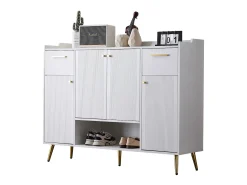 Merax Sapateira com 2 gavetas e 4 portas - 130 x 37 x 100 cm - pés metálicos e aglomerado -^ Móvel De Arrumação|Sapateira
