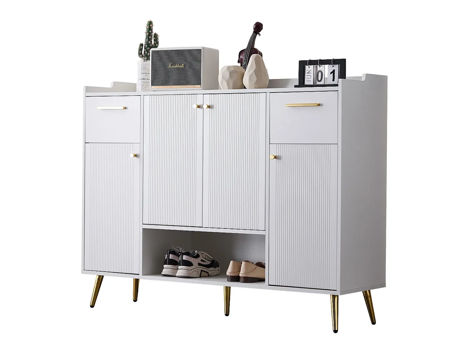Merax Sapateira com 2 gavetas e 4 portas - 130 x 37 x 100 cm - pés metálicos e aglomerado -^ Móvel De Arrumação|Sapateira