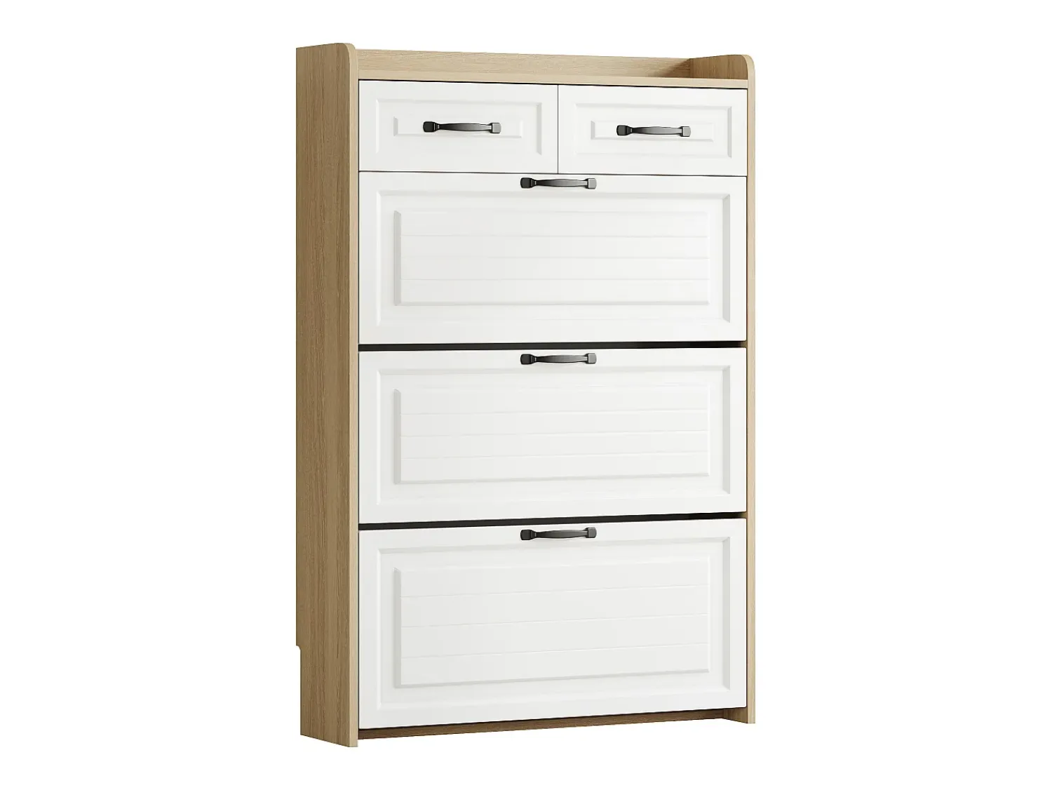 Hauss Spole Sapateira com 2 gavetas e 3 portas - Puxadores pretos - Branco + natural^ Móvel De Arrumação|Sapateira