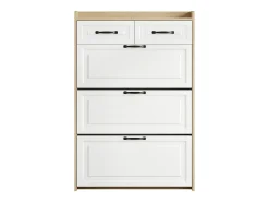 Hauss Spole Sapateira com 2 gavetas e 3 portas - Puxadores pretos - Branco + natural^ Móvel De Arrumação|Sapateira