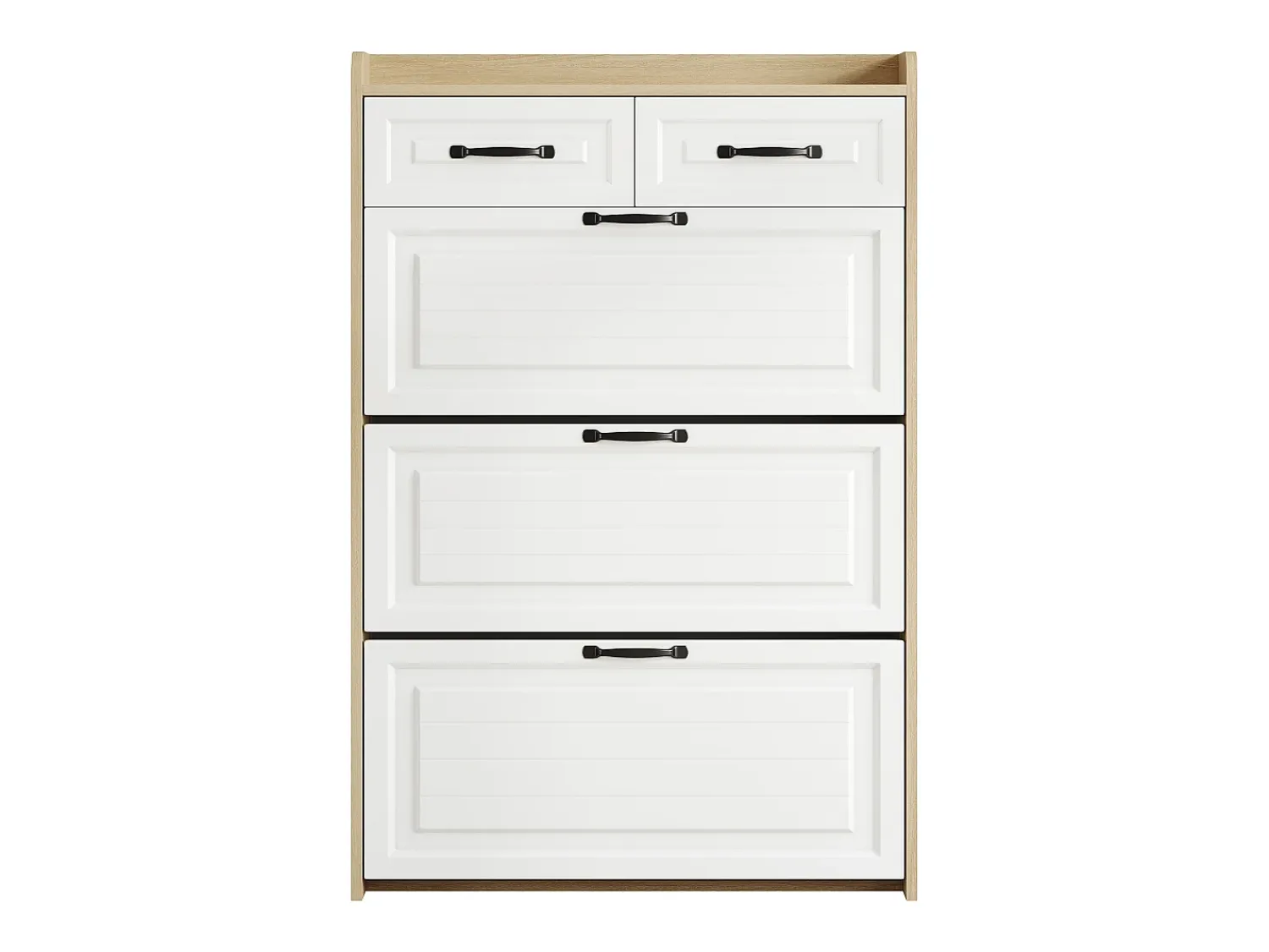 Hauss Spole Sapateira com 2 gavetas e 3 portas - Puxadores pretos - Branco + natural^ Móvel De Arrumação|Sapateira