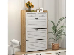 Hauss Spole Sapateira com 2 gavetas e 3 portas - Puxadores pretos - Branco + natural^ Móvel De Arrumação|Sapateira