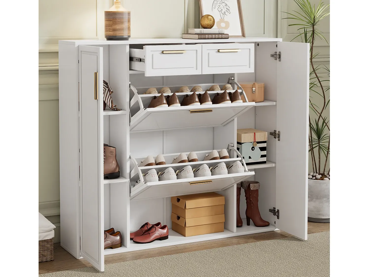 Móvel De Arrumação|Sapateira*Hauss Spole Sapateira com 2 gavetas e 4 portas - Branca 120x24x107 cm Branco