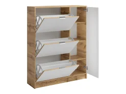 Vente-unique Sapateira com 1 porta e 3 compartimentos rebatíveis - Natural e Branco - JANAKIA^ Móvel De Arrumação|Sapateira