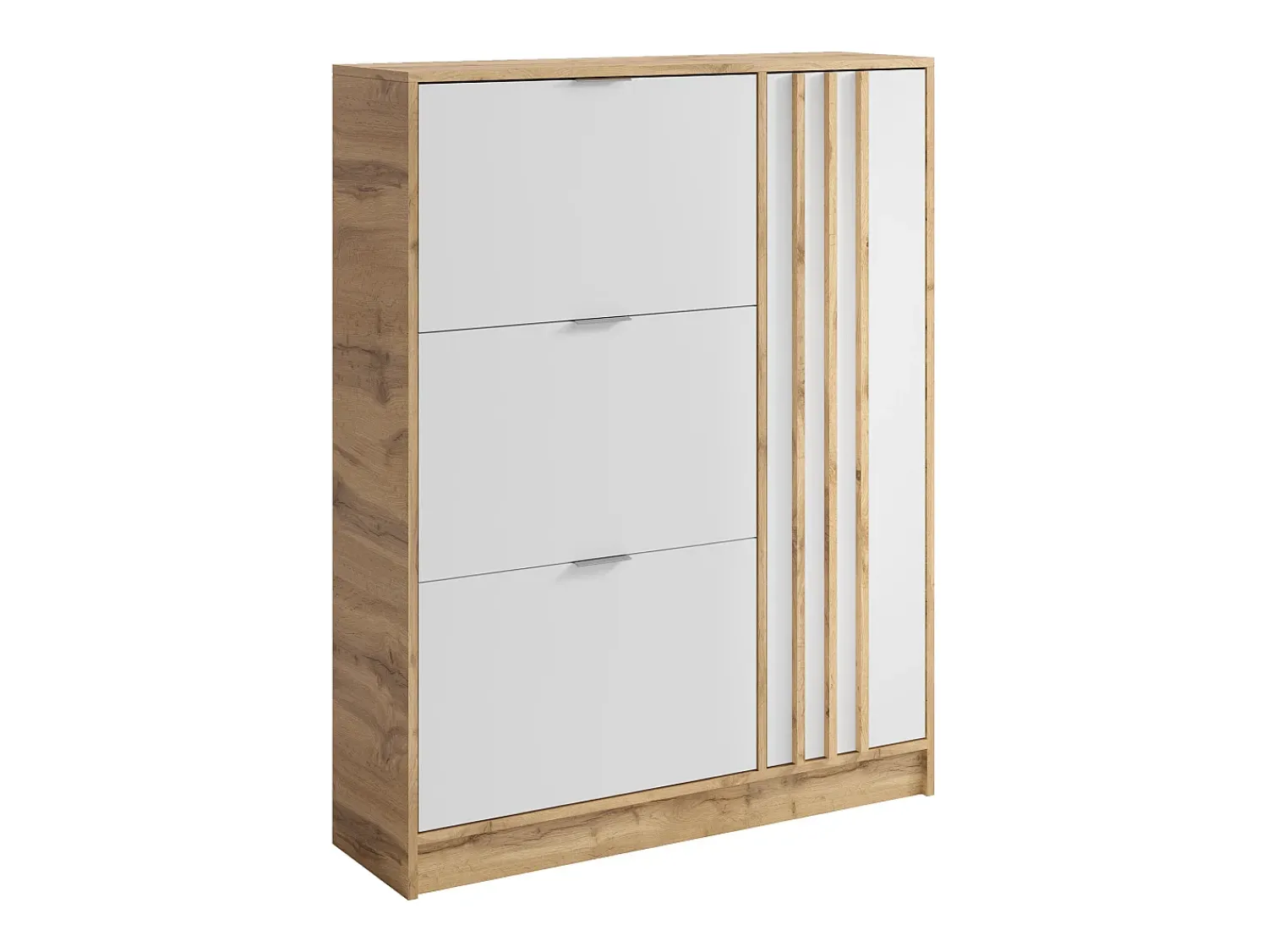 Vente-unique Sapateira com 1 porta e 3 compartimentos rebatíveis - Natural e Branco - JANAKIA^ Móvel De Arrumação|Sapateira